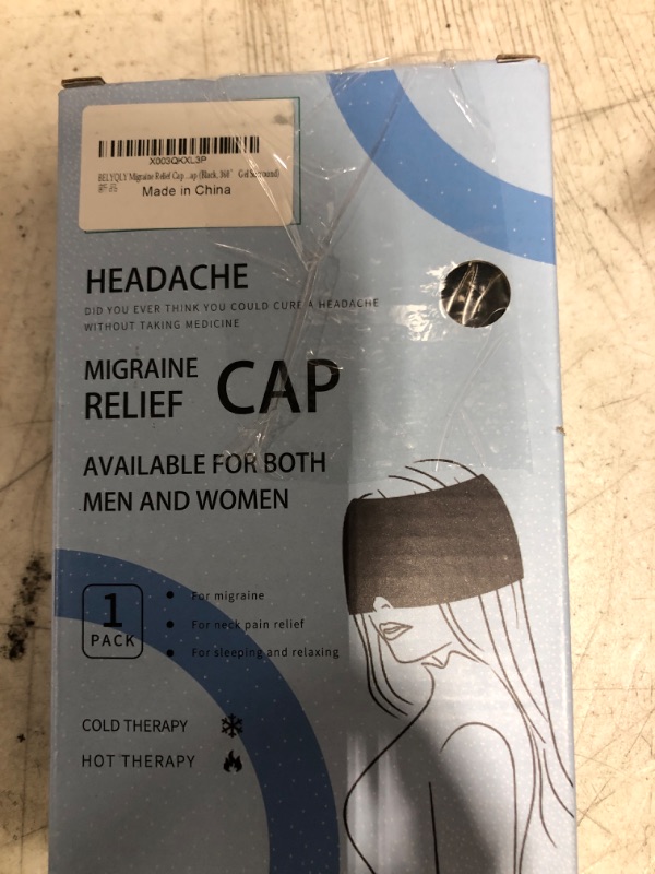 Photo 1 of BELYQLY Migraine Relief Cap Cold, Head Gel Ice Cap, Cold Therapy Ice Head Wrap Ice Pack Mask, Cold Cap (Black, 360° Gel Surround)