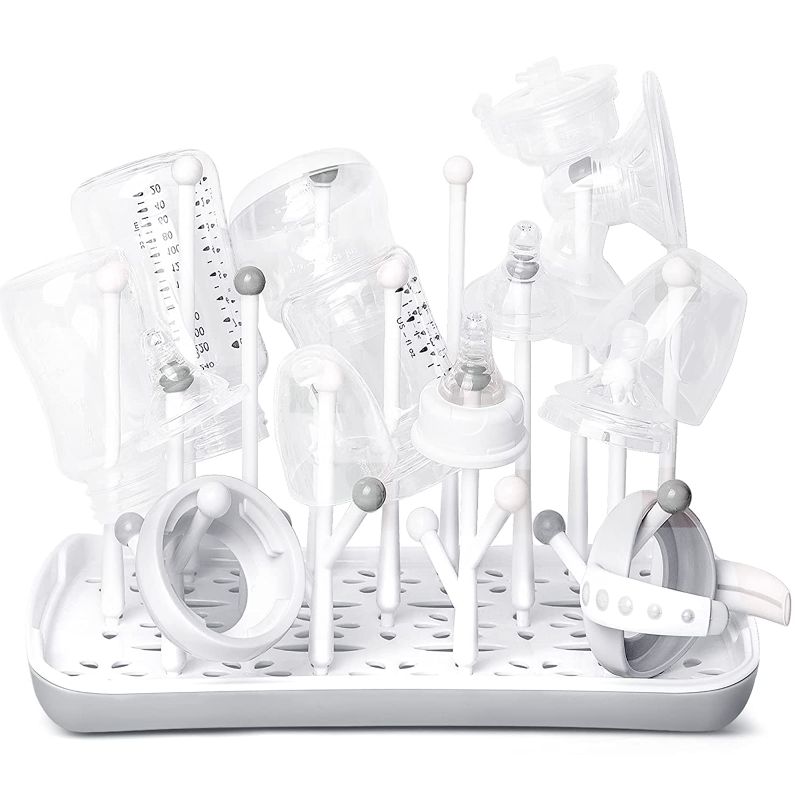 Photo 1 of Baby Bottle Drying Rack with Tray, Termichy High Capacity Bottle Dryer Holder for Bottles, Teats, Cups, Pump Parts and Accessories, Gray
