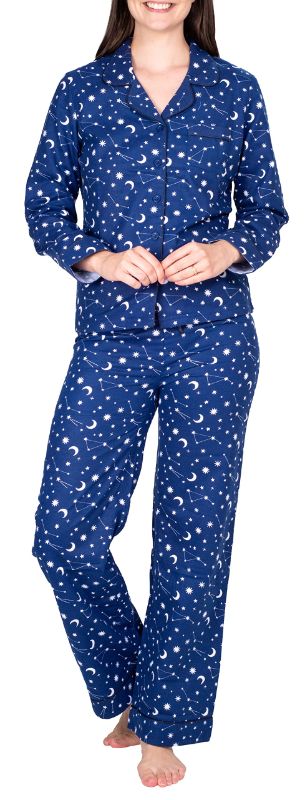 Photo 1 of Blis Women's Flannel Pajama Set Long Sleeve Pajamas for Women Button Up Pajamas for Women Notch Collar Set Cosmic Cozy 2X
