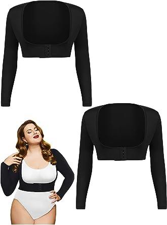 Photo 1 of 2 Pcs Plus Size Arm Shaper Women's Arm Compression Garment Post Surgical Slimmer Compression Sleeves Posture Corrector Tops Shapewear Slimming Sleeves for Women, 3 XL
