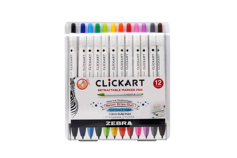 Photo 1 of Zebra Pen Click Art Retractable Marker Pen, Fine Point, 0.6mm, Assorted Colors, 12 Pack 12 Count (Pack of 1) Standard Colors