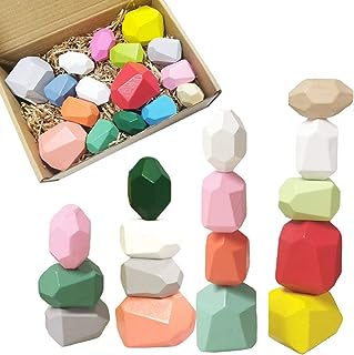 Photo 1 of 16PCs Wooden Balancing Stacking Stones Rocks,, Balancing Wooden Stacking Blocks Toys, Preschool Toys Wooden Stacking Toys, Wood Stacking Game Building Block Toys Enhances Motor Skills
