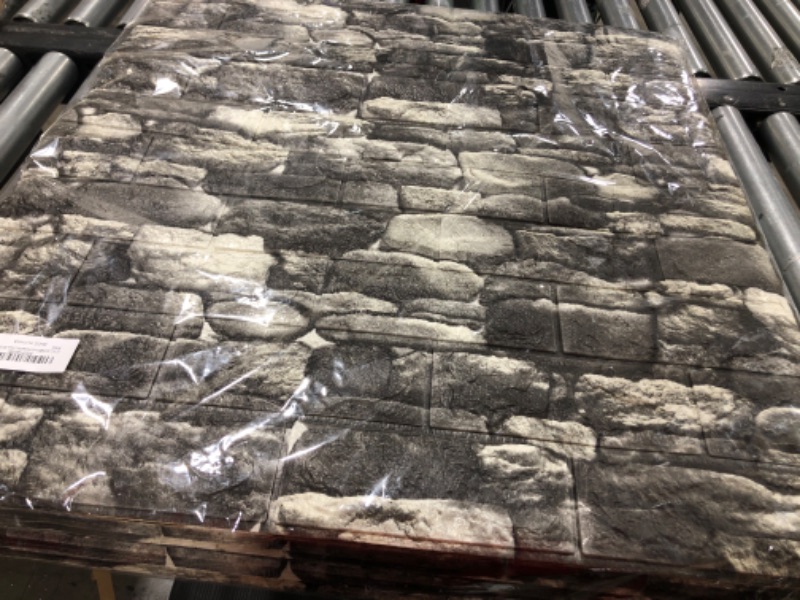Photo 1 of 10PCS 3D Wall Panels Peel and Stick Foam 3D Brick Wallpaper Peel and Stick Black Faux Stone Wall Panel Self-Adhesive Wallpaper (10PCS, Black)
