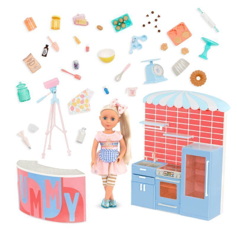 Photo 1 of Glitter Girls – Cooking Show Set with 14-inch Doll– 50+ Food & Baking Accessories – Camera, Counter, Display Case, Fridge – 14-inch Doll Playset – GG Baking Vlog Set – Years 3 +