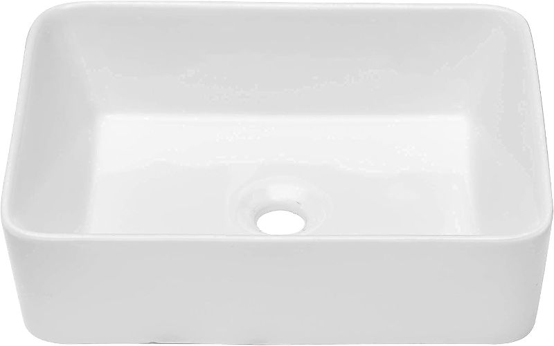 Photo 1 of   19" x 15" Bathroom Vessel Sink White Ceramic Porcelain Rectangle Bathroom Vessel Sink Above Counter Vanity Bath Sink Basin