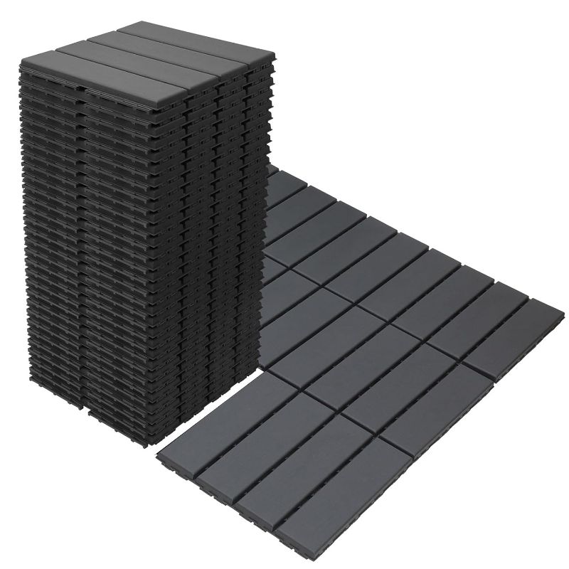 Photo 1 of 60 Pieces Patio Interlocking Deck Tiles Plastic Waterproof Outdoor Flooring Dark Gray Square Composite Decking Boards for Balcony Porch Poolside Backyard, 12 x 12 x 0.8 Inch