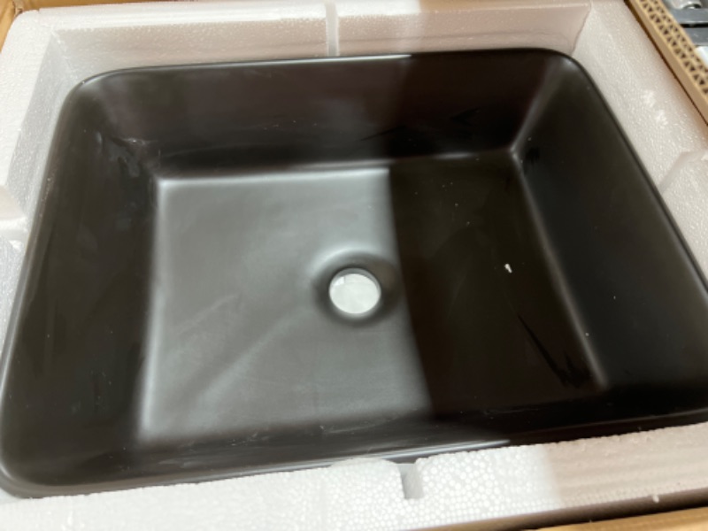 Photo 3 of Black Vessel Sink Rectangle, Dcolora 19"x15" Matte Black Bathroom Vessel Sink Rectangular Above Counter Ceramic Porcelain Lavatory Vanity Sink Bowl Basin