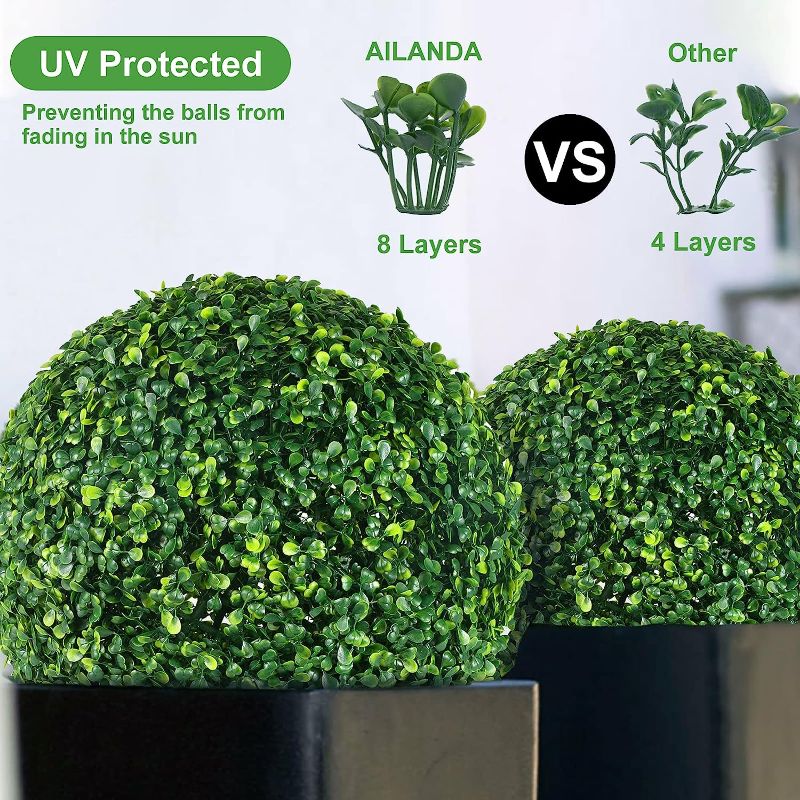 Photo 1 of 2 PCS 16 inch Artificial Plant Topiary Ball for Outdoor UV Resistant Garden Spheres Decorative with 8 Layers Leaves Faux Boxwood Balls for Backyard, Balcony, Porch, Wedding and Home Décor(2Set)
