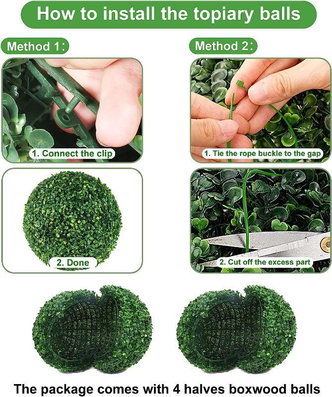 Photo 2 of 2 PCS 16 inch Artificial Plant Topiary Ball for Outdoor UV Resistant Garden Spheres Decorative with 8 Layers Leaves Faux Boxwood Balls for Backyard, Balcony, Porch, Wedding and Home Décor(2Set)
