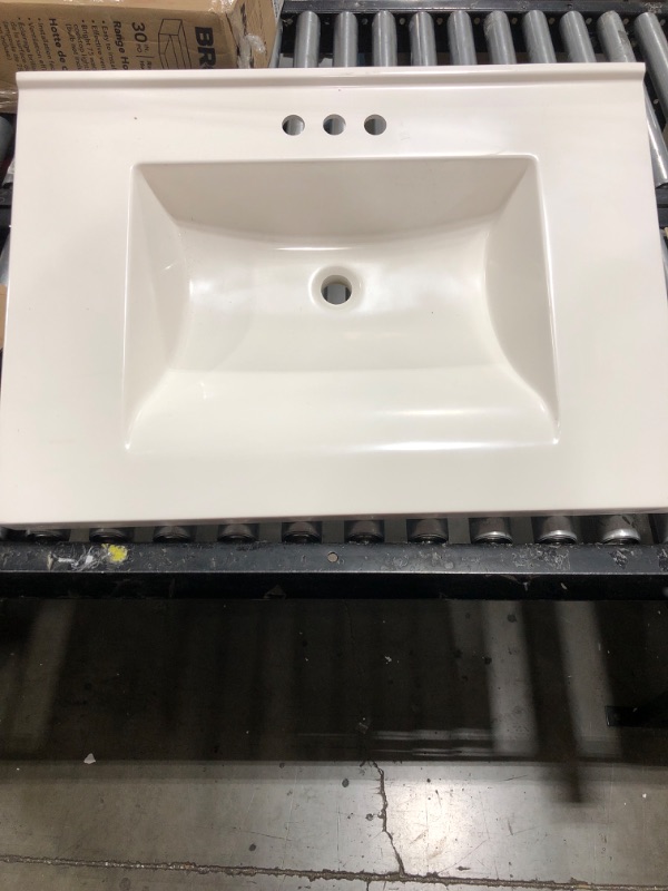 Photo 2 of 31 in. W x 22 in. D Cultured Marble Vanity Top in White with White Sink