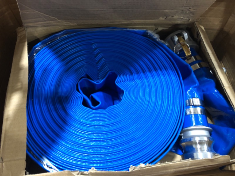 Photo 2 of 2" x 100' Blue PVC Backwash Hose for Swimming Pools, Heavy Duty Discharge Hose Reinforced Pool Drain Hose with Aluminum Camlock C and E Fittings PVC-Aluminum 2 in x 100 ft