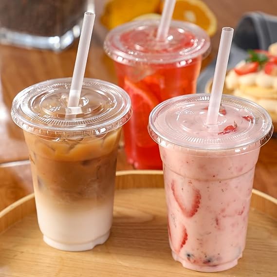 Photo 1 of 5 COUNT 16oz] Plastic Cups with Lids and Straws, Disposable Cups for Iced Coffee, Smoothie, Milkshake, Cold Drinks - Clear 