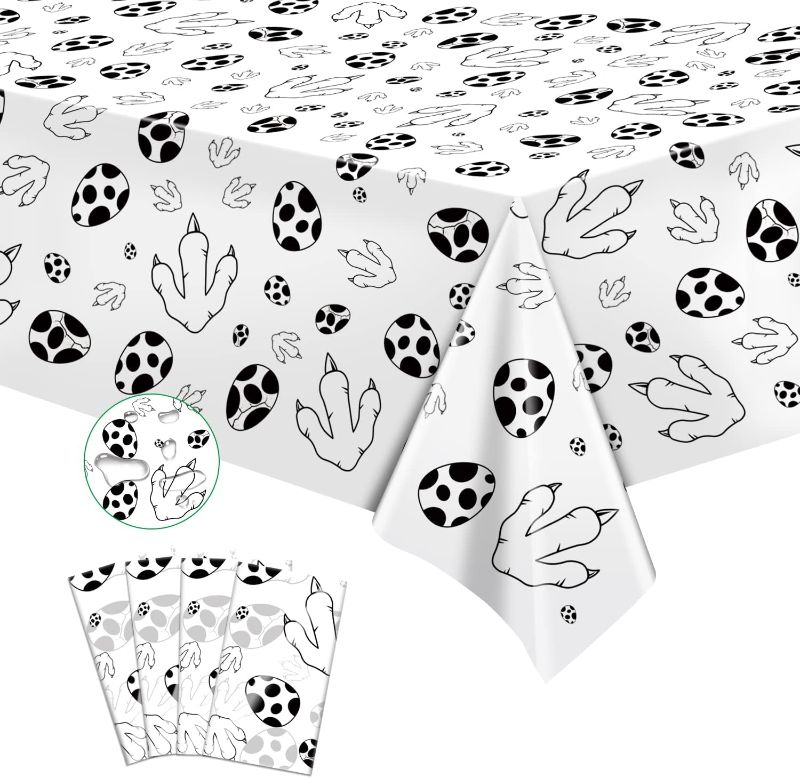 Photo 1 of 4 Pack Dinosaur Paw Print Tablecloth Party Decoration, Dino Paw Print Disposable Rectangle Plastic Table Cover 108 x 54inch for Dinosaur Themed Parties, Birthday Party, Dance and Picnic Supplies 