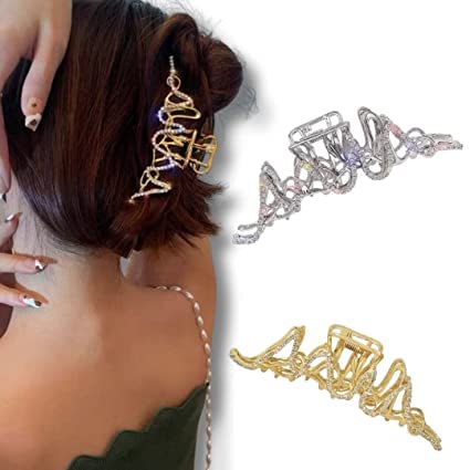 Photo 1 of Dark Horse Beauty 2 Piece Large Metal Hair Claw, Ideal for Medium to Thick Hair, Rhinestone Hair Claw, Silver & Gold Combo Hair Clip, Gold,Silver
