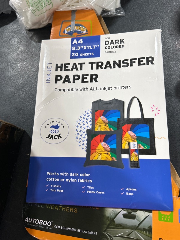 Photo 2 of Printers Jack Iron-On Heat Transfer Paper for Dark Fabric 20 Pack 8.3x11.7" T-Shirt Transfer Paper for Inkjet Printer Wash Durable, Long Lasting Transfer, No Cracking For Dark Fabric 20 Sheets