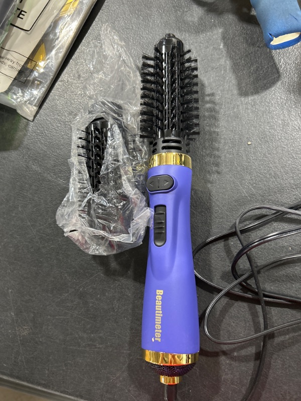 Photo 1 of Beautimeter Hair Dryer Brush, 3-in-1 Round Hot Air Spin Brush Kit for Styling and Frizz Control, Negative Ionic Blow Hair Dryer Brush Volumizer, 2 Detachable Auto-Rotating Curling Brush Black & Purple