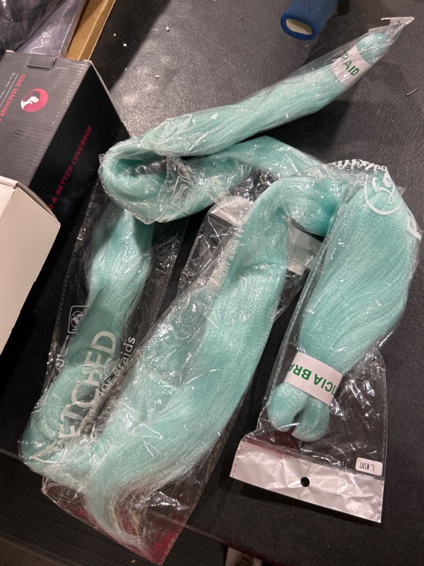 Photo 1 of Bright Pastel Aqua Blue Braiding Hair Pre stretched Kanekalon Braiding Hair Extensions Feed in Braids