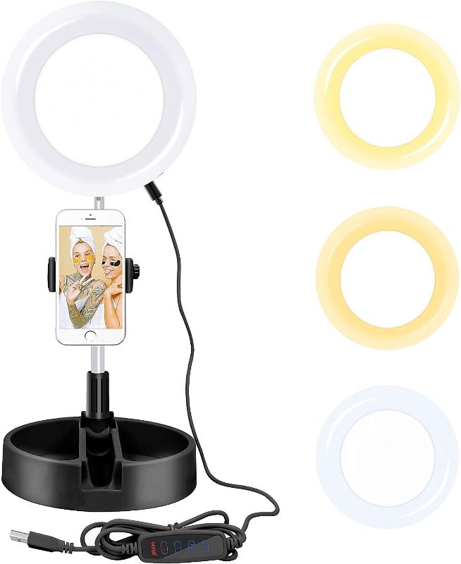 Photo 1 of Selfie Ring Light with Base Bracket and Mobile Phone Holder, for Live Broadcast/Makeup JINMA Mini Led Camera Ringlight for YouTube Video/Photography Compatible with iPhone Xs Max XR Android (Black)