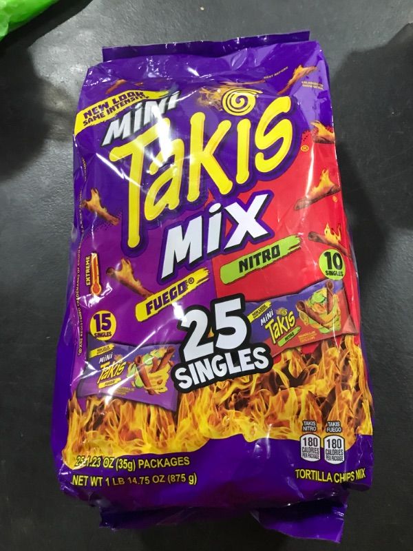 Photo 2 of Takis Mini Fuego and Nitro Spicy Rolled Tortilla Chips, Hot Chili Pepper Lime and Habanero Lime Flavored Mini Spicy Chips Variety Pack, 25 Individual Mini Snack Packs, 1.23 Ounces Each  EXP 08//2023