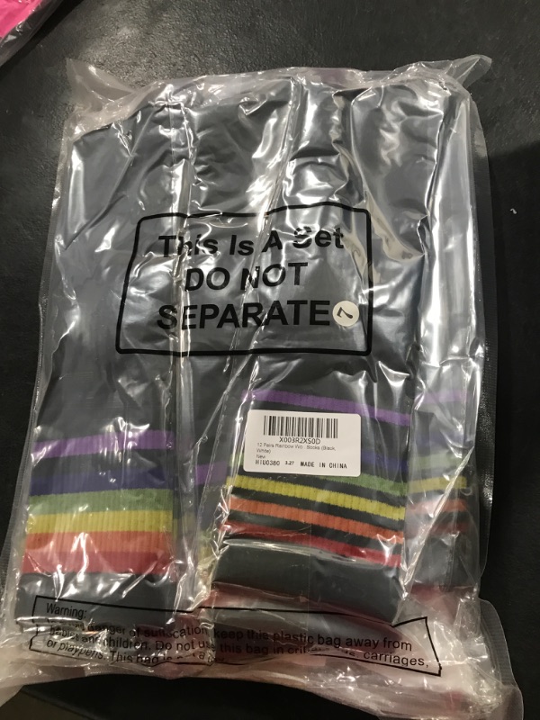 Photo 2 of 12 Pairs Rainbow Women's Knee High Socks Long Colorful Pride Striped Socks Thin Socks One Size Black, White