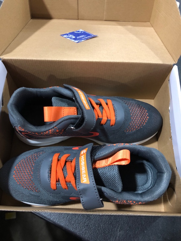 Photo 2 of BODATU Kids Sneakers for Boys Girls Running Shoes Toddler Tennis Sport Shoes Comfortable Lightweight Breathable Athletic Shoes Grey-Orange Little Kid. Unknown Size