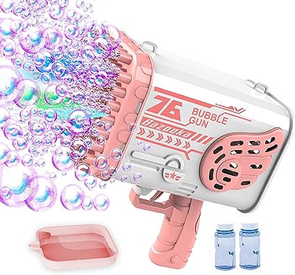 Photo 1 of Bubble Gun, Bazooka Bubble Gun, 76 Holes Bubble Gun with Color Lights, Bubble Machine Gun for Kids Adults, Summer Toys Gift for Outdoor and Indoor Activity Wedding Birthday Party