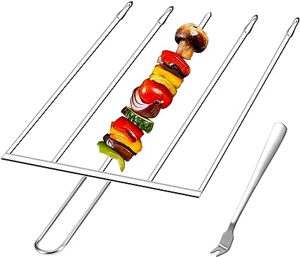 Photo 1 of 5 in 1 Kabob Skewers for Grilling with Slider - Stainless Steel BBQ Skewers, Metal Barbecue Skewers for Kabobs, Shish Kebab Grill Skewers & Ideal Kabob Sticks for Shrimp Veggie Meat Chicken 