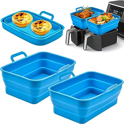 Photo 1 of Collapsible Silicone Pot for Air Fryer - 2Pcs, Blue (Ninja Foodi)