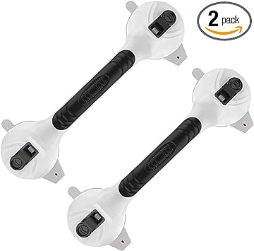 Photo 2 of 2 Pack Suction Cup Grab Bars 15 inch, Munzong Black Anti-Slip Bathroom Grab Bar, Vacuum Suction Shower Balance Bar, Safety Handrail Support, Handicap Injury Elderly Senior Assist Shower Handle 