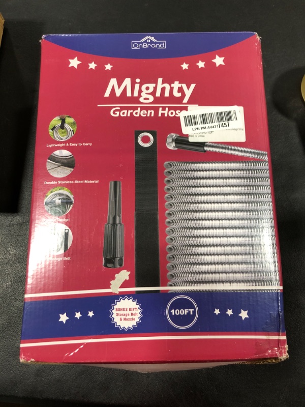 Photo 2 of 100ft Garden Hose Made by Metal with Super Tough and Soft Water Hose, Household Stainless Steel Hose, Durable Metal Hose with Adjustable Nozzle, No Kinks and Tangles, Easy to Store with Storage Strap