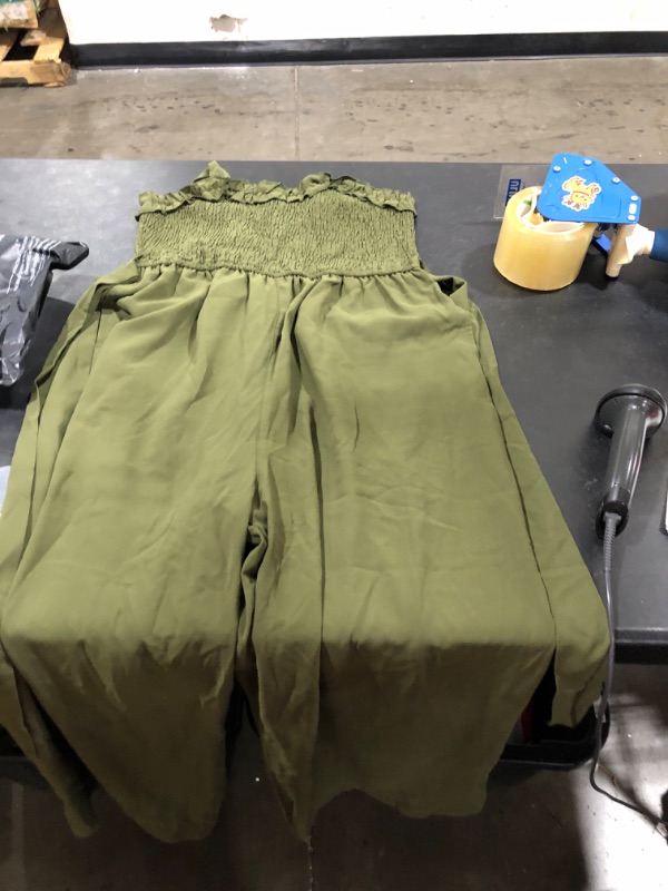 Photo 1 of Zexxxy Women‘s Halter Smocked Jumpsuits Ruffle Wide Leg Rompers Pants Vacation Outfits Large Army Green-halter