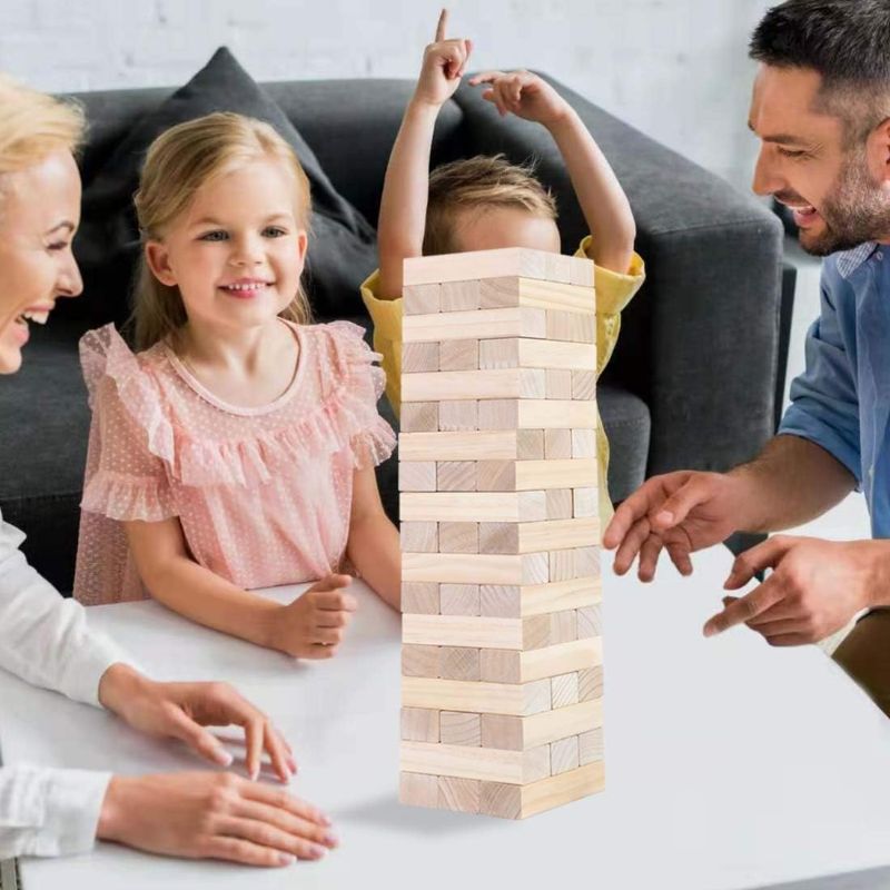 Photo 1 of 54 Piece Wood Block Stack Tumble Tower Toppling Blocks Game-Great for Game Nights for Kids Adults Family -Storage Bag Included