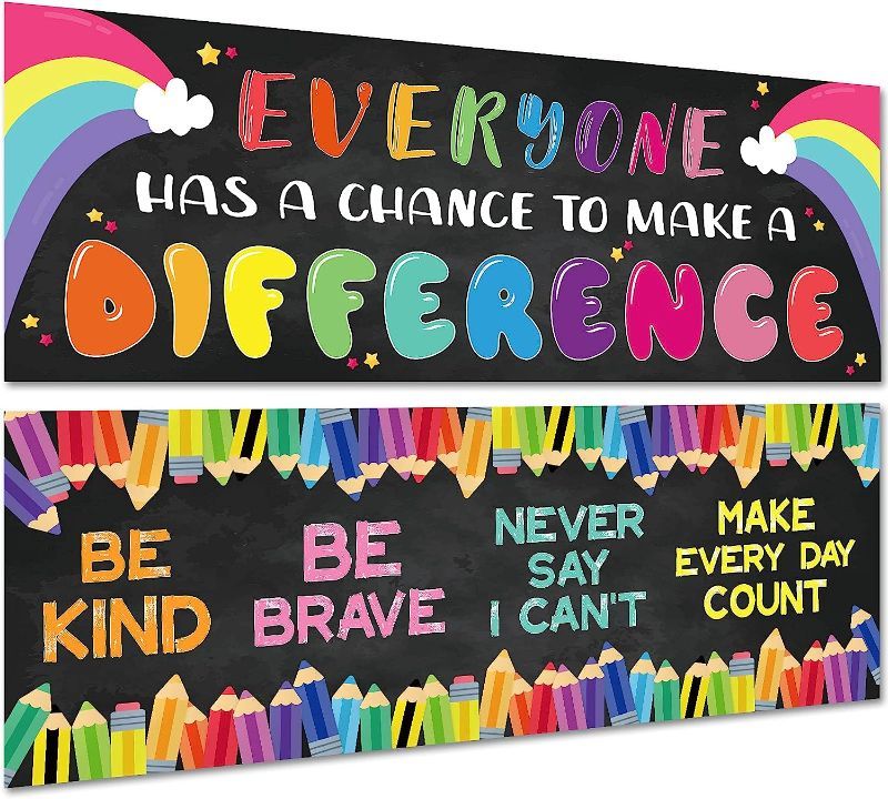 Photo 2 of 2 Pack Motivational Classroom Decorations Banner Posters for Teachers, Positive/Inspirational/Growth Mindset Banner for Students Educational, Bulletin Board/Wall Decor for Preschool/Elementary