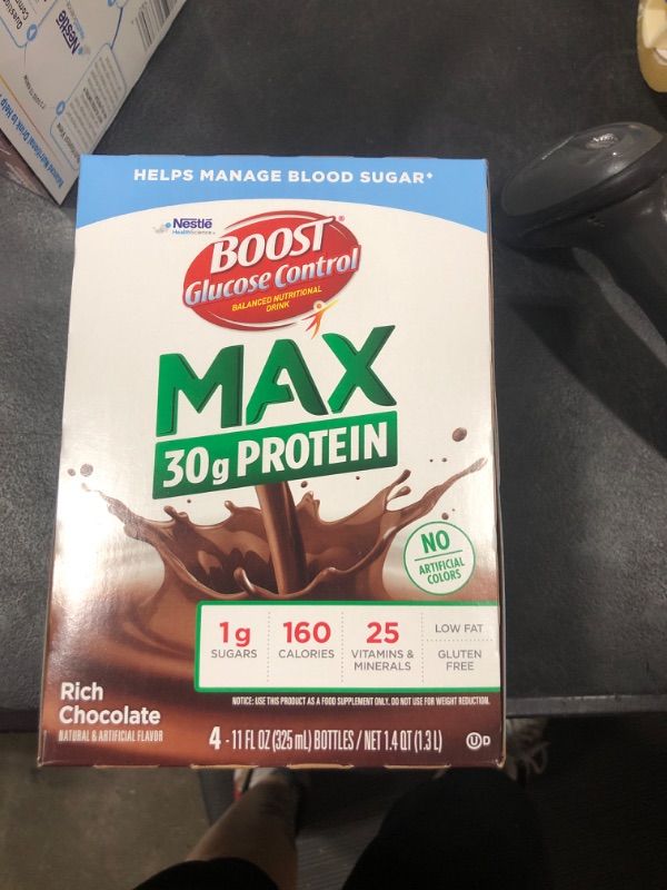 Photo 2 of BOOST Glucose Control Max 30g Protein Nutritional Drink Rich Chocolate 4 - 11 Fl Oz Bottles EXP UNKNOWN 