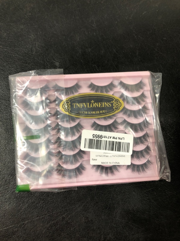 Photo 2 of 14 Pairs Wispy Mink Lashes Fluffy Eye Lashes Natural Look 5D Volume 16mm Fake Eyelashes Pack by TNFVLONEINS 02A