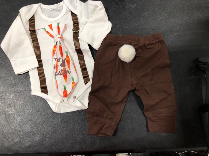 Photo 2 of Baby Boy Easter Outfit, Easter Baby Boy Outfit Suspender Long Sleeve Romper Pant Sets My First Easter Baby Boy Outfit 0-3 Months White+brown