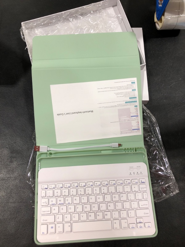 Photo 2 of aoub Case for iPad 9th/8th/7th Generation 10.2 inch, Stand Folio Detachable Wireless Bluetooth Keyboard Cover Soft TPU Back Case with Pencil Holder for iPad 10.2 2021/2020/2019, Light Green 01-Light Green