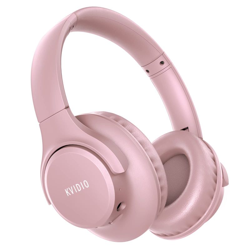 Photo 1 of Bluetooth Headphones Over Ear,KVIDIO 55 Hours Playtime Wireless Headphones with Microphone,Foldable Lightweight Headset with Deep Bass,HiFi Stereo Sound for Travel Work Laptop PC Cellphone PINK