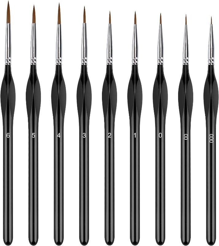 Photo 1 of  Fine Detail Brush Professional Grade and High-Density Non-Slip Acrylic Obsidian-Black Handle,9 Pack,Miniature,Model Painting,Watercolor,Oil,Warhammer 