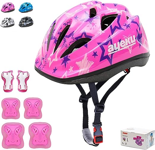 Photo 1 of AyeKu Kids Bike Helmet, Skateboard,Skating Scooter Helmet Pad Set for 3-5-8-14 Years Boys Girls with Knee and Elbow Pads Wrist Guards Roller Skates,Cycling Protective Gear Set
