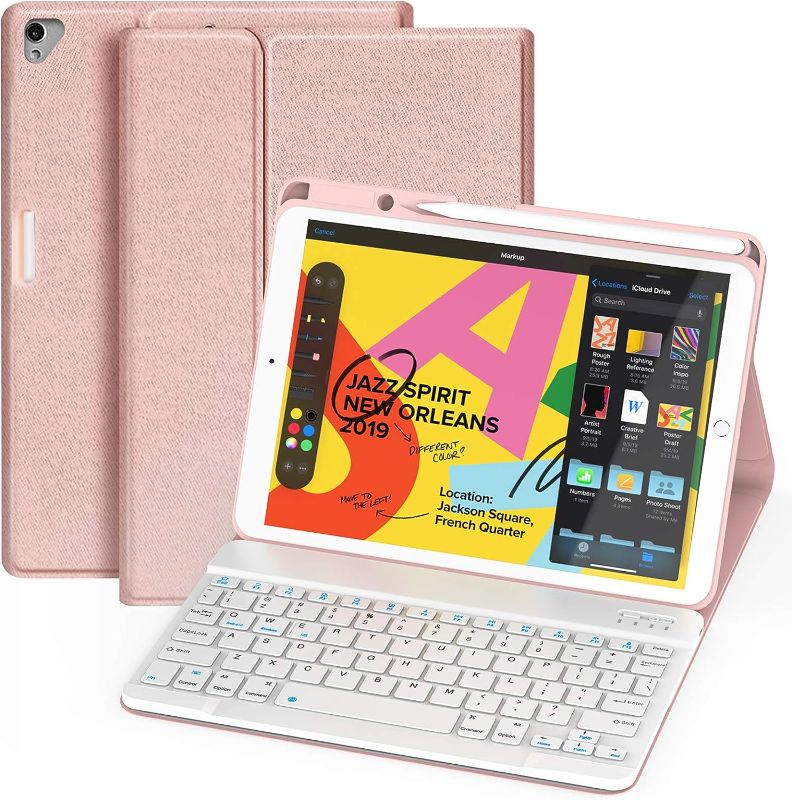 Photo 1 of BLUTLOTUS Keyboard case for iPad 9.7 Inch Air 2, iPad 5th/iPad 6th Generation (2017/2018) Case with Keyboard Detachable, 7 Color Wireless Backlit Keyboard, Smart Folio Cover with Pencil Holder(Pink) 9.7 Inches Case-Detachable Keyboard Rose Gold for iPad 5