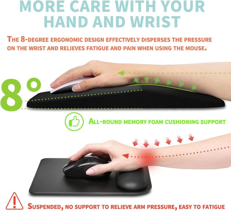 Photo 1 of KUOSGM Large Ergonomic Mouse Pad Wrist Support, Carpal Tunnel Pain Relief Mousepad Wrist Rest, Wrist Pad for Mouse with Gel Memory Foam for Computer & Wireless Mouse(Black, 13x8 inch) 