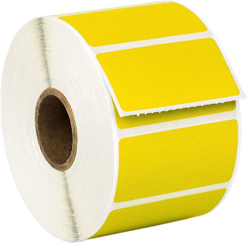 Photo 1 of  2" x 1" Yellow Barcode Labels on 1" Core Compatible with Zebra and Rollo Printers, 4 RollS