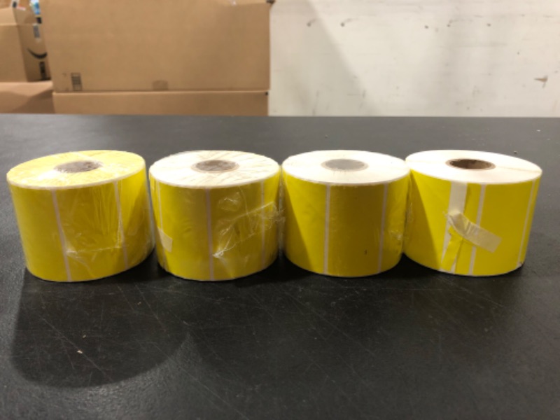 Photo 2 of  2" x 1" Yellow Barcode Labels on 1" Core Compatible with Zebra and Rollo Printers, 4 RollS