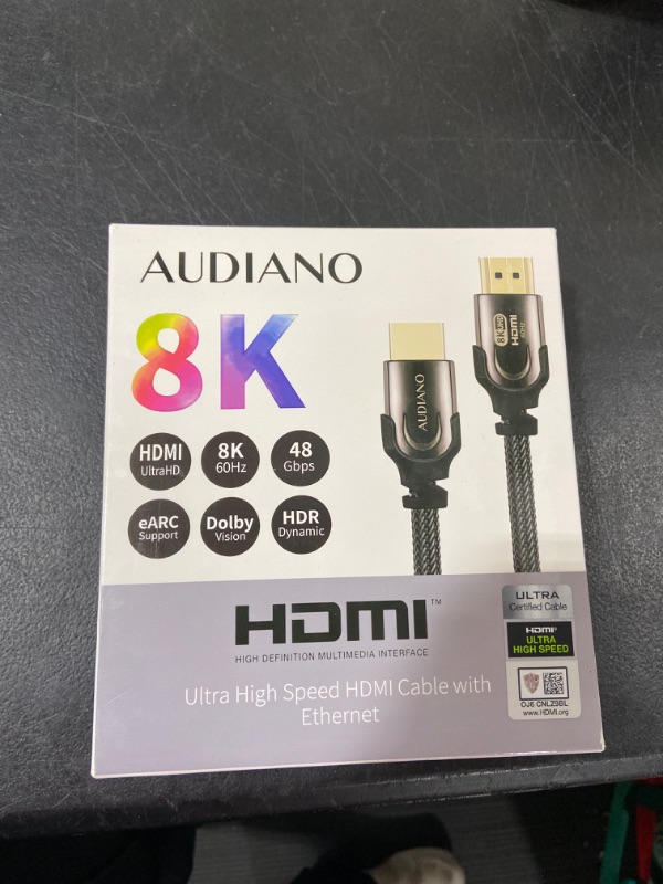 Photo 2 of AUDIANO 8K HDMI 2.1 Cable, 48 Gbps Ultra High Speed 3D Nylon Braided Cord, Supports 8K 60Hz 4K 120Hz 144Hz, eARC Dolby Vision HDR 10, HDCP 2.2 2.3, Compatible with Roku/PS4/PS5/Blu-ray(6.6ft/2M) 6.6FT/2M Black