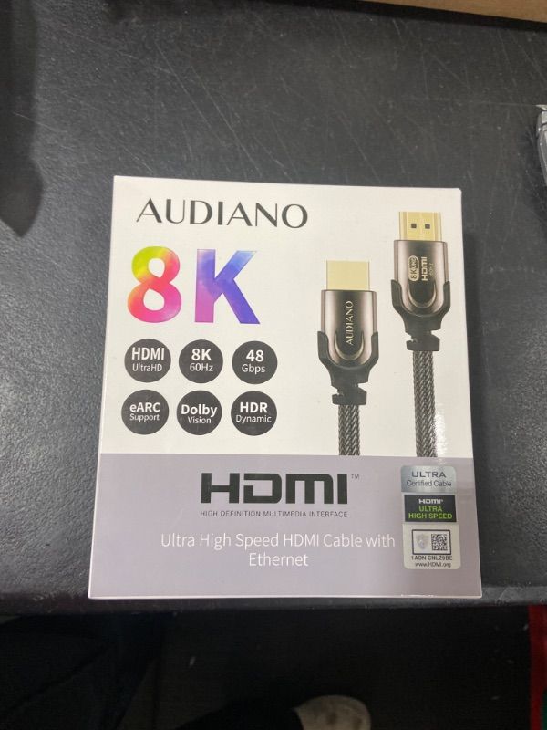Photo 1 of AUDIANO 8K HDMI 2.1 Cable, 48 Gbps Ultra High Speed 3D Nylon Braided Cord, Supports 8K 60Hz 4K 120Hz 144Hz, eARC Dolby Vision HDR 10, HDCP 2.2 2.3, Compatible with Roku/PS4/PS5/Blu-ray(6.6ft/2M) 6.6FT/2M Black