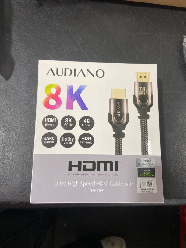 Photo 2 of AUDIANO 8K HDMI 2.1 Cable, 48 Gbps Ultra High Speed 3D Nylon Braided Cord, Supports 8K 60Hz 4K 120Hz 144Hz, eARC Dolby Vision HDR 10, HDCP 2.2 2.3, Compatible with Roku/PS4/PS5/Blu-ray(6.6ft/2M) 6.6FT/2M Black