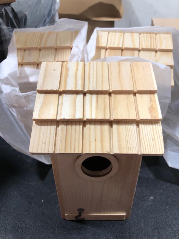 Photo 2 of 3 Pack Bird House - Bluebird, Finch, Wren, Chickadee, Tree Swallow Bird, Wild Birds, Woodpecker House, Unfinished Wood DIY Project |