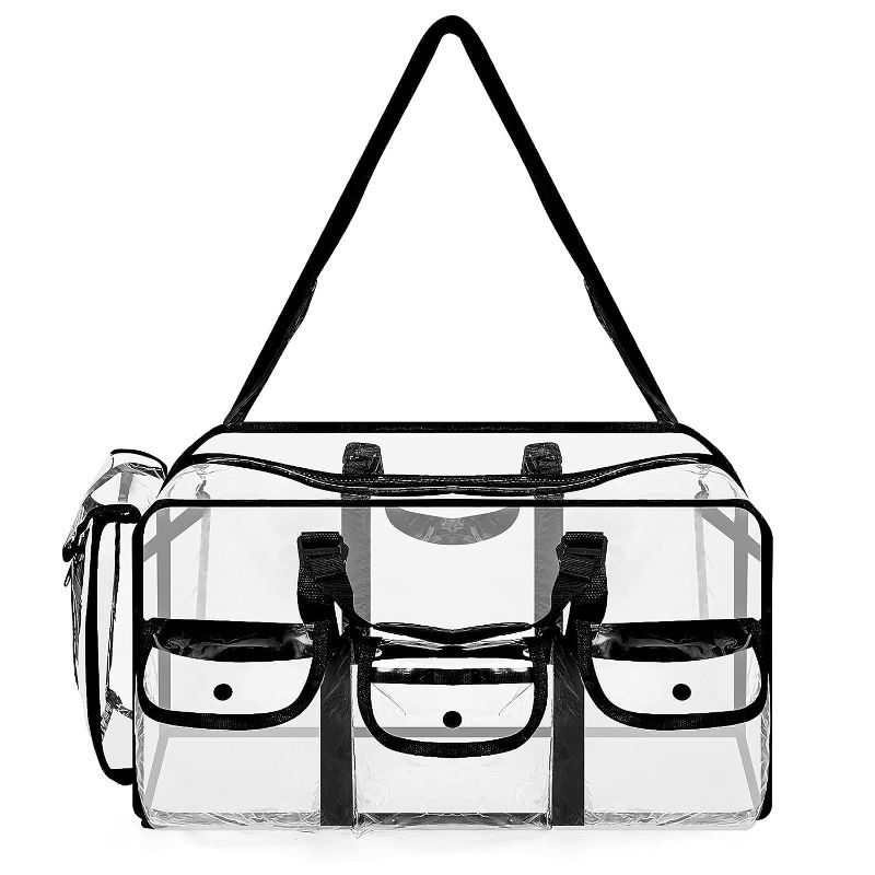 Photo 1 of 2 Pcs Clear Makeup Bag with Shoulder Strap Transparent Travel Makeup Bag Clear Cosmetics Bag with External Pockets Toiletry Carry Pouch Beach Bag Cosmetic Organizer Case