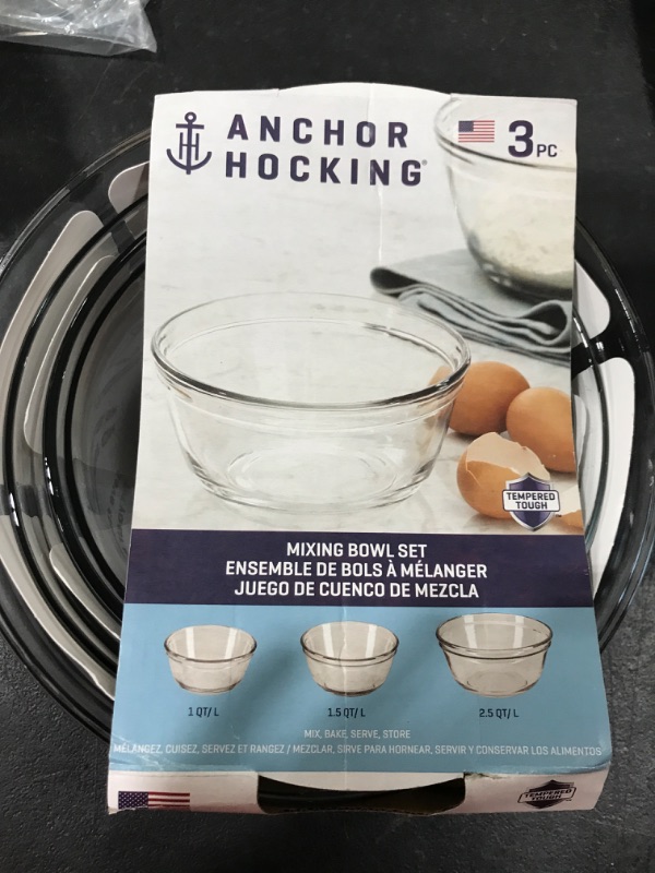 Photo 2 of Anchor Hocking Anchor 3-Piece Glass Mixing Bowl Set, Clear 1 Glass